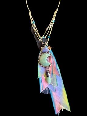 Boho Moon & Silk Tassel Necklace Gold Chain